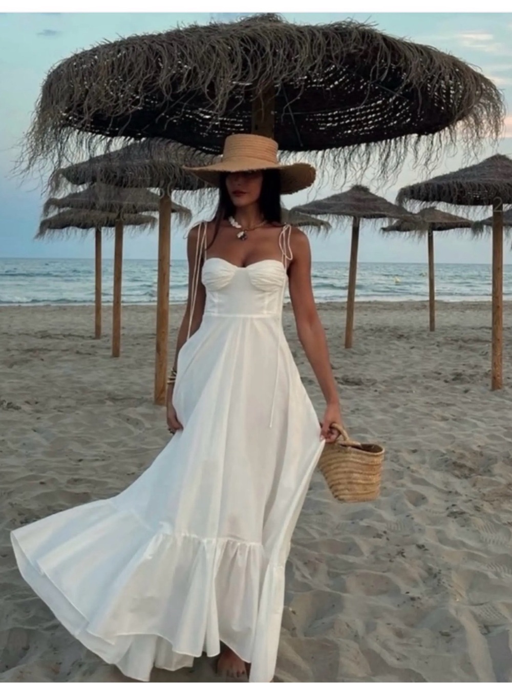 Zara White Tie-Shoulder Maxi Dress